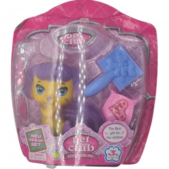 Jucarie pet club mini, catelusa si accesorii, galben, 3 ani