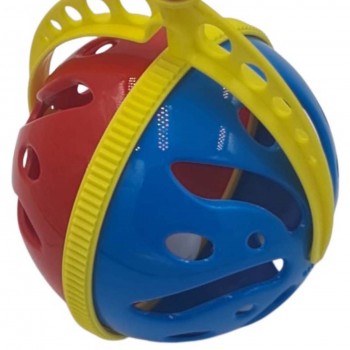 Interaktív játék, fogantyús labda, zörgő, 7 x 7 x 40 cm, kék/piros