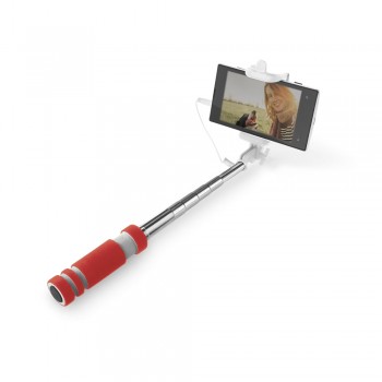 Selfie stick, 78 cm, model simplu, metal, clema prindere, rosu