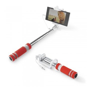 Selfie stick, 78 cm, model simplu, metal, clema prindere, rosu
