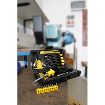 Scule cu 45  functii, borseta poliester, 12 biti, surubelnite, ruleta, 220 x 115 x 55 mm