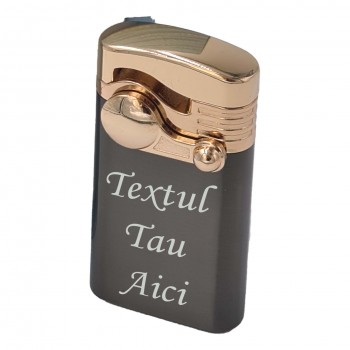 Bricheta metalica cu gaz, antivant, model flip, reincarcabila, negru, cutie, personalizata