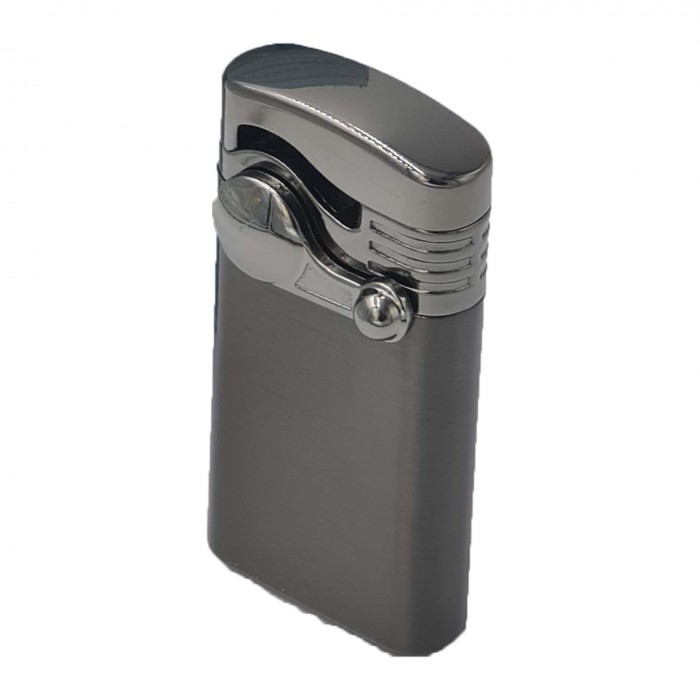 Bricheta metalica cu gaz, antivant, model flip, reincarcabila, gri, cutie