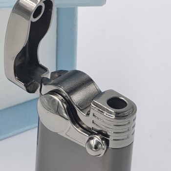 Bricheta metalica cu gaz, antivant, model flip, reincarcabila, gri, cutie