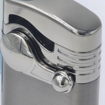 Bricheta metalica cu gaz, antivant, model flip, reincarcabila, gri, cutie