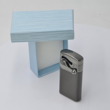 Bricheta metalica cu gaz, antivant, model flip, reincarcabila, gri, cutie