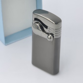 Bricheta metalica cu gaz, antivant, model flip, reincarcabila, gri, cutie