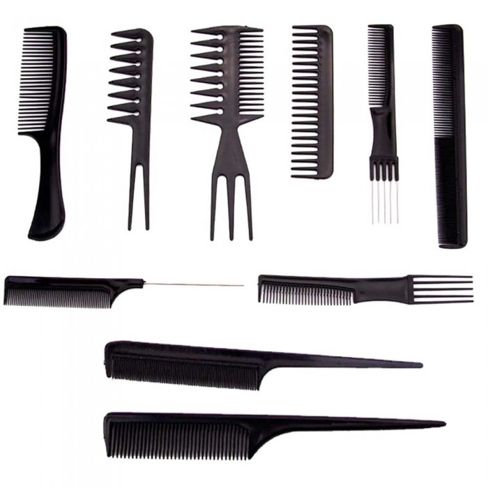 Piepteni profesionali de par, 10 buc, pentru coafura si frizerie, husa