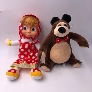 Papusi Masha si Ursul, Masha cu Scufita Rosie cu Buline Albe care canta si Ursul care Sforaie
