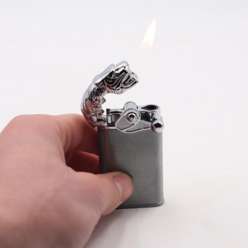 Bricheta Modulara, Cap de Tigru, Doua Flacari, Gri, 8 cm