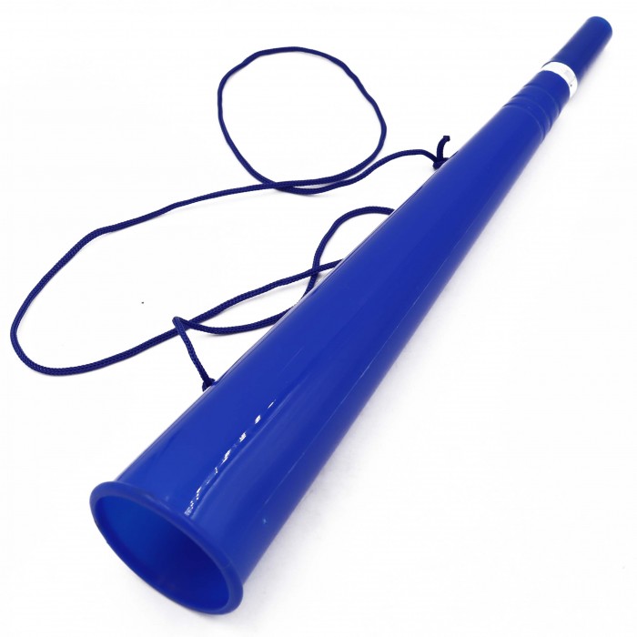 Egyszerű vuvuzela, bulik, stadion, tüntetés, kék, zsinór, 36 cm