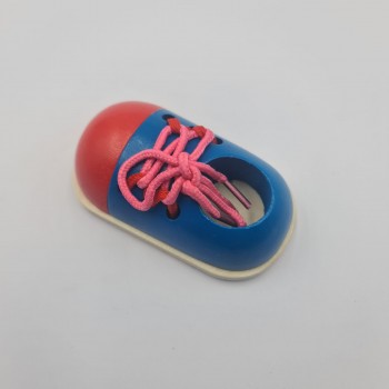 Joc Educativ de Legat Siretul, Talpa Lemn, Rosu/Albastru, 11 cm