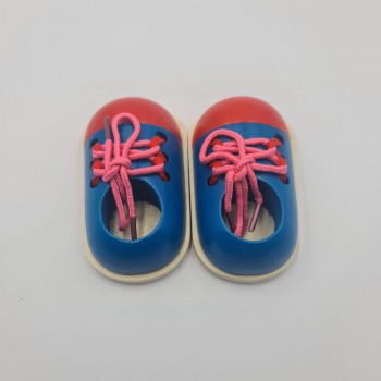 Joc Educativ de Legat Siretul, Talpa Lemn, Rosu/Albastru, 11 cm