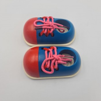 Joc Educativ de Legat Siretul, Talpa Lemn, Rosu/Albastru, 11 cm