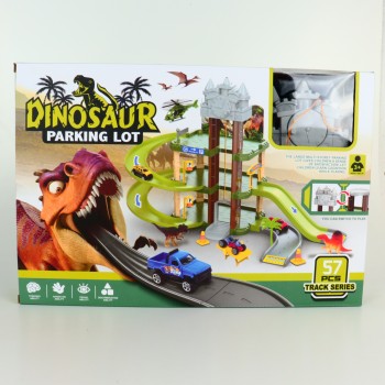 Jucarie Dinozaur Loc de Parcare, 57 Piese, Pista, 40 cm, Multicolor
