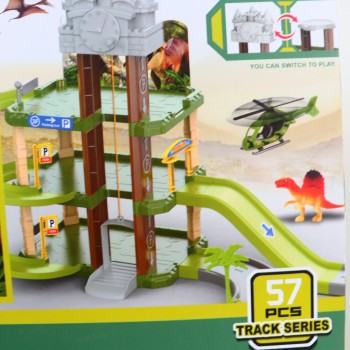 Jucarie Dinozaur Loc de Parcare, 57 Piese, Pista, 40 cm, Multicolor