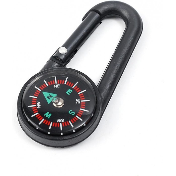 Breloc Busola cu Carabiniera, Plastic, 7 cm, Negru