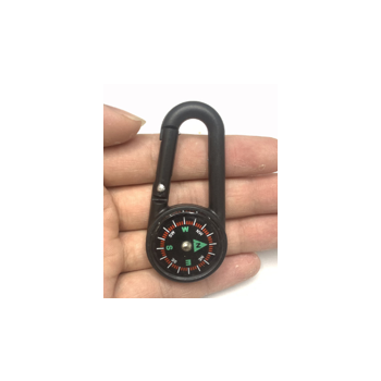 Breloc Busola cu Carabiniera, Plastic, 7 cm, Negru