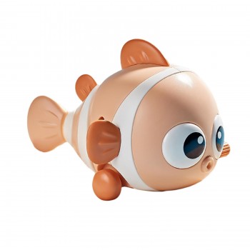 Jucarie model pestisor,  pentru copii, rotita mers inainte, Alb/Portocale, 9 cm