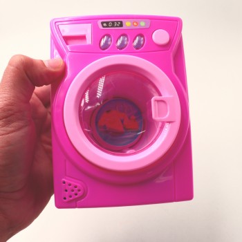 Jucarie Masina de spalat , cu baterie, din plastic, Alb/Roz, 14 cm