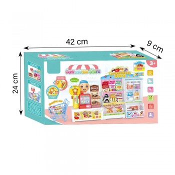 Játék szupermarket készlet, mini bevásárlókocsival, gyerekeknek, 42 cm