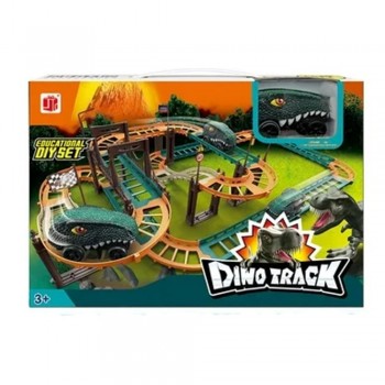 Építőjáték, 49 darab, versenypálya, elektromos dinoszauruszos autók, gyerekeknek