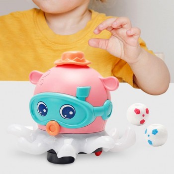 Caracatita interactiva de jucarie, Cu 2 mingii,  Jucarie electrica cu muzica, roz, pentru copii, 17 CM