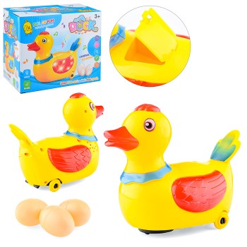 Jucarie interactiva bebelusi, Rata cu oua, Galben, 3 ani+, 16 cm