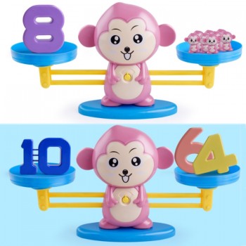 Majom mérleg játék, matematikát tanulunk, számok tanulására szolgáló játék és oktatási játékok gyerekeknek, rózsaszín