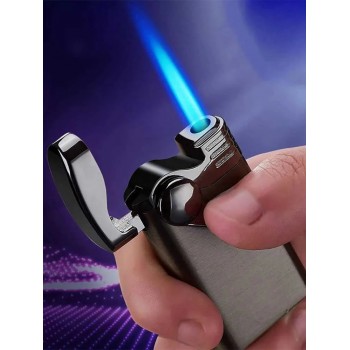 Bricheta metalica cu gaz, antivant, model flip, reincarcabila, negru, cutie, personalizata