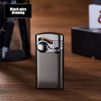 Bricheta metalica cu gaz, antivant, model flip, reincarcabila, negru, cutie, personalizata