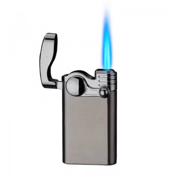 Bricheta metalica cu gaz, antivant, model flip, reincarcabila, negru, cutie, personalizata