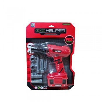 Bormasina din plastic cu baterii si accesorii pe blister, pentu copii, rosu
