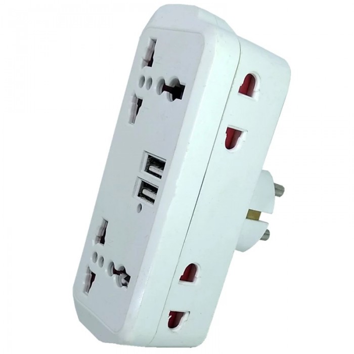 Priza Multipla 6in1, 2  Port USB ,100-250V 10A/13A, Alb, 12 cm