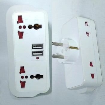 Priza Multipla 6in1, 2  Port USB ,100-250V 10A/13A, Alb, 12 cm