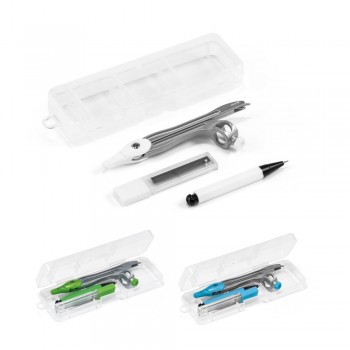 Geometrie în Cutie, Include 1 Compas, 1 Creion Mecanic și 10 Mine Grafit de 0,5 mm. 128 x 42 x 20 mm, Alb