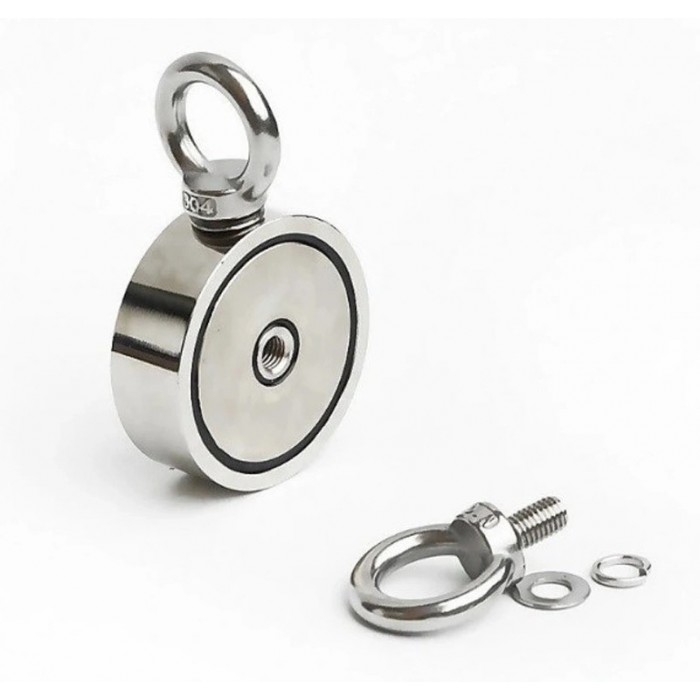 Magnet Foarte Puternic, 6,5 Cm x 2,5 Cm, Cu Doua Carlige Inelare Si Doua Fete