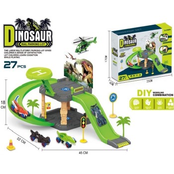 Jucarie Dinozaur Model Feroviar, Diferite piese si Forme, Pista, 25 cm, Multicolor