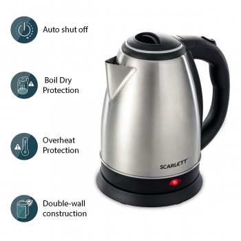 Cana Fierbator Scarlett, din Inox, 1500W, 2 L, Declansare Automata
