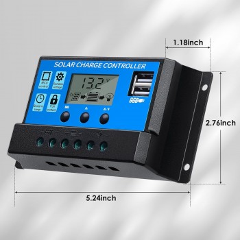 Controler incarcare solara 30A , pentru Panou Fotovoltaic, 12V-24V, 2 x USB, display LCD, controller solar