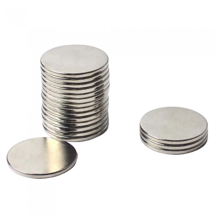 Set 20 Magneti Foarte Puternici, Gri, Disc, Simplu, 15 mm X 2 mm