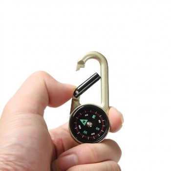 Breloc Busola cu Carabiniera, Plastic, 7 cm, Negru