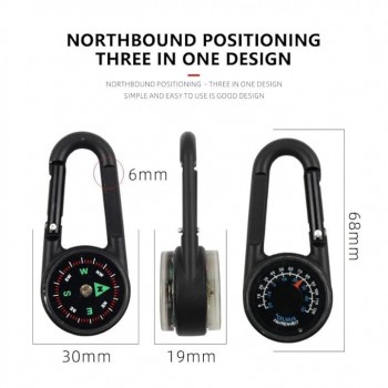 Breloc Busola cu Carabiniera, Plastic, 7 cm, Negru