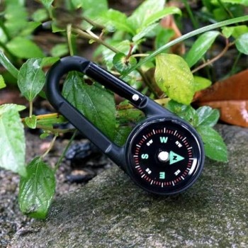 Breloc Busola cu Carabiniera, Plastic, 7 cm, Negru