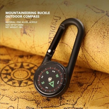 Breloc Busola cu Carabiniera, Plastic, 7 cm, Negru