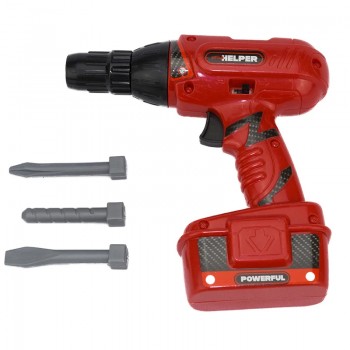 Bormasina din plastic cu baterii si accesorii pe blister, pentu copii, rosu