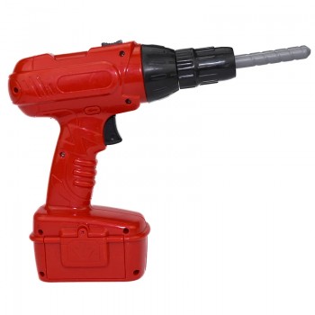 Bormasina din plastic cu baterii si accesorii pe blister, pentu copii, rosu