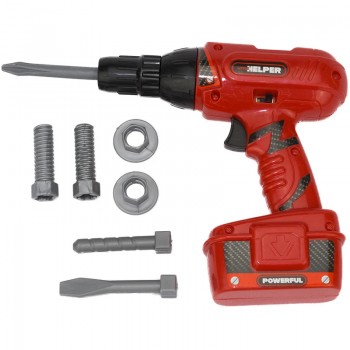 Bormasina din plastic cu baterii si accesorii pe blister, pentu copii, rosu