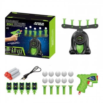 jucarie Dark Shot cu mingi levitante, pistol cu tinte si gloante din spuma – fluorescent