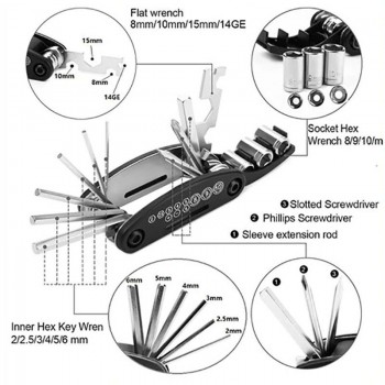 Kit Multifunctional pentru Bicicleta 16 in 1, Chei, Surubelnite, Inbus, Levier Engros, 9 x 5 cm